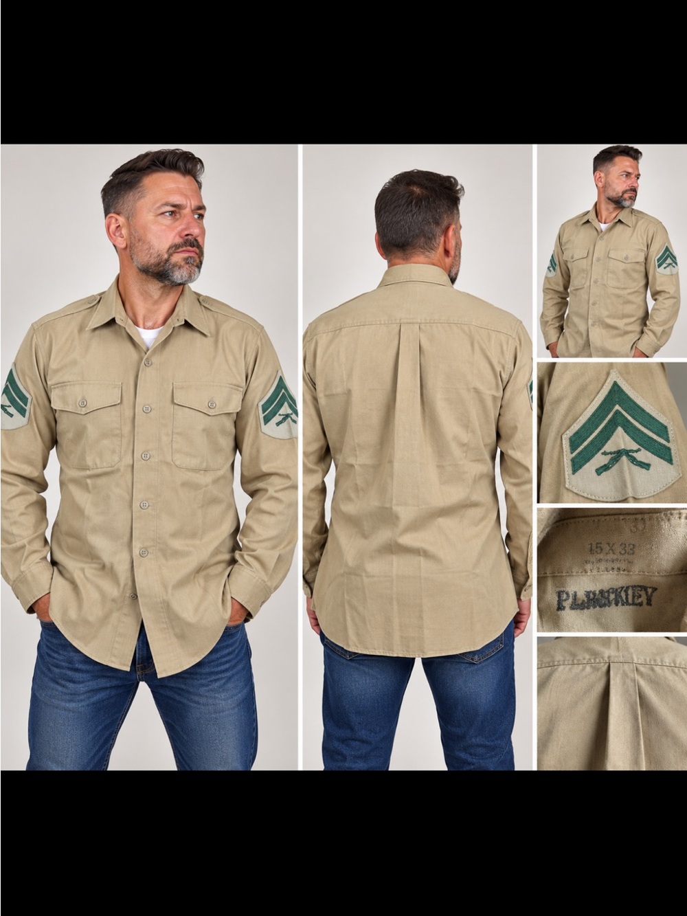 US Marines Men's Khaki Military-Style Button Front Field Shirt Jacket